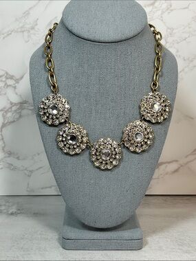 J. Crew Gold-Tone Floral Crystal Medallion Necklace